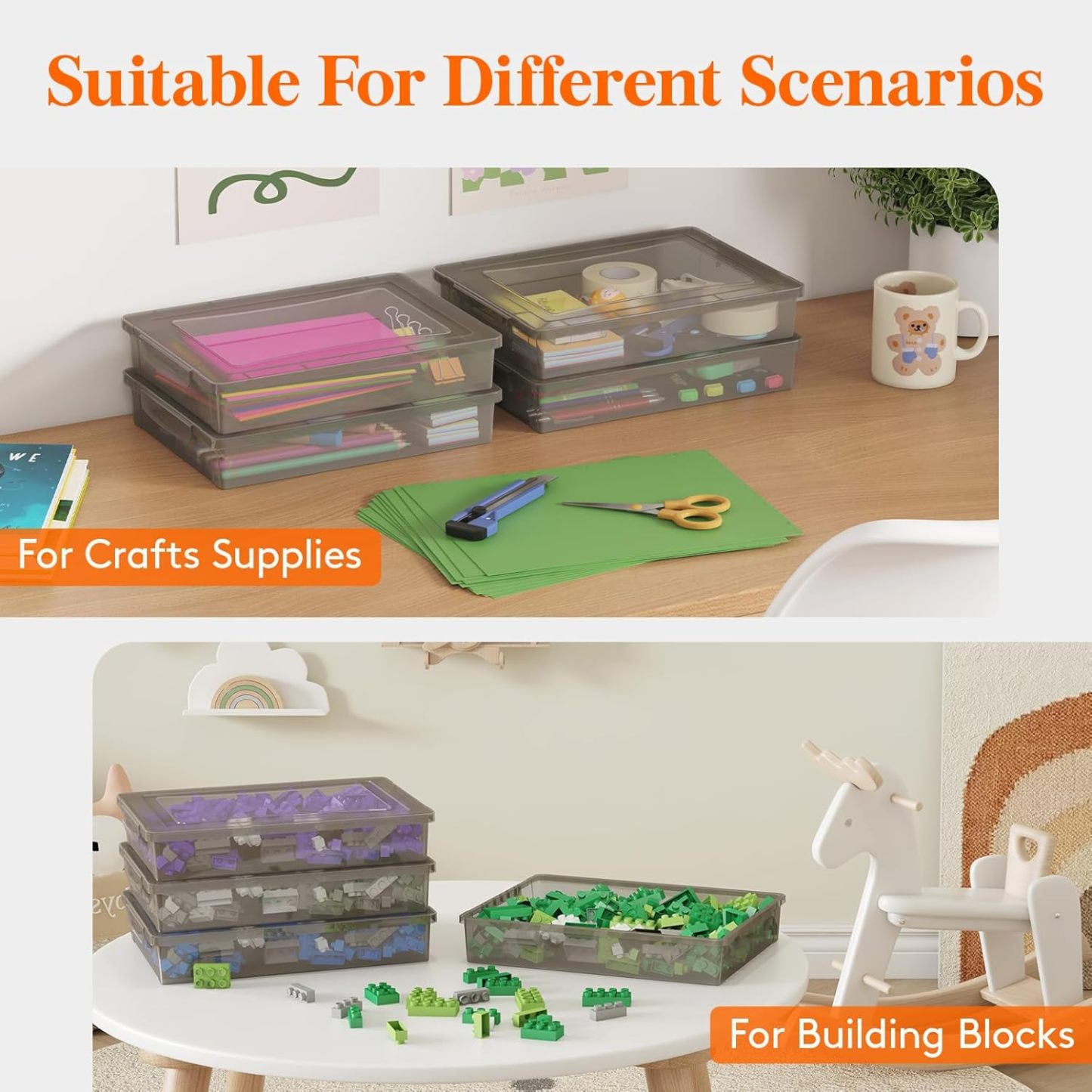 6 Pack Plastic Multi-Purpose Storage Box with Latching Lids, Gray A4, 8.5" x 11" Letter Size Paper Storage