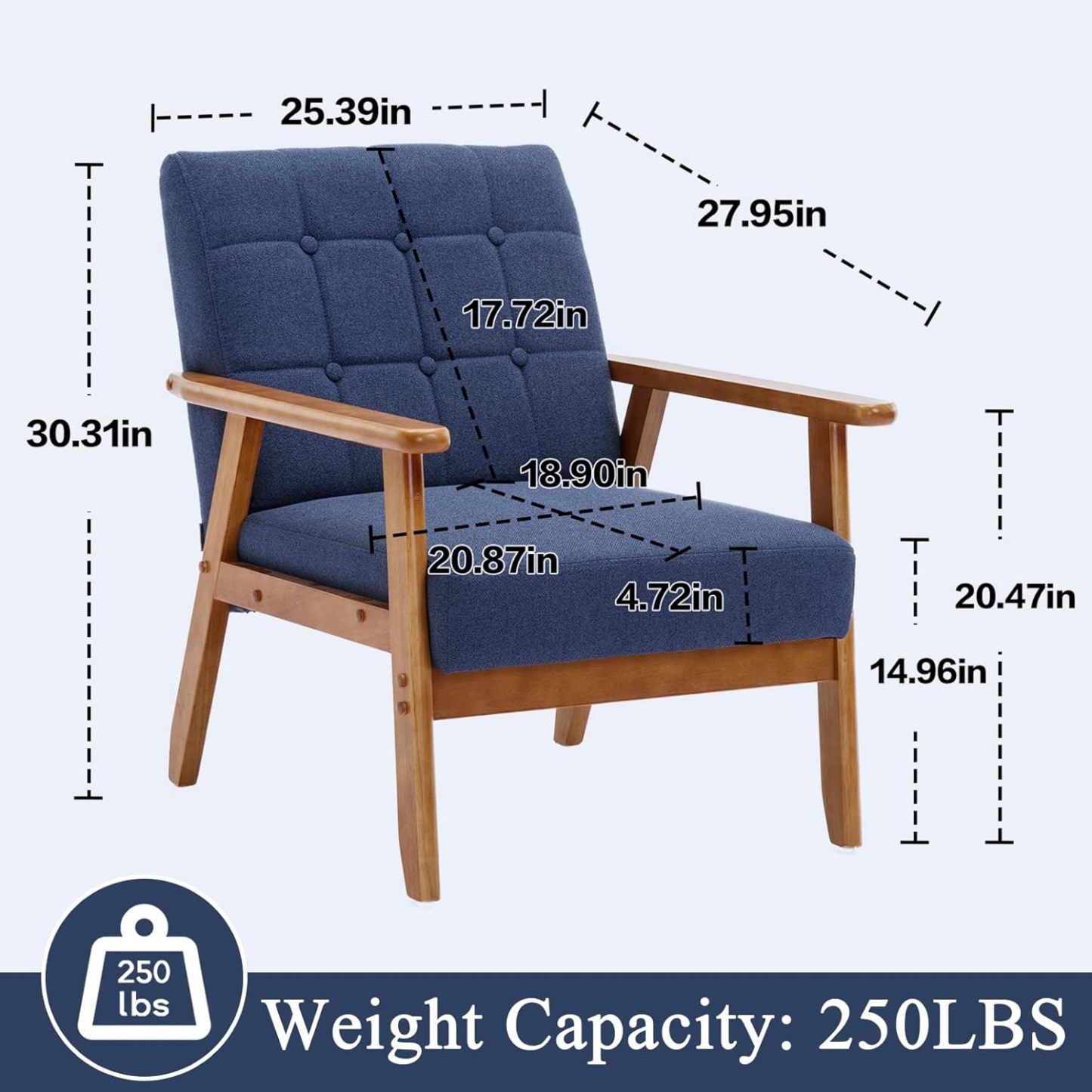 Mid-Century Modern Chair with Wood Frame, Upholstered Armchair, Lounge Accent Chair, Comfy Reading Chair