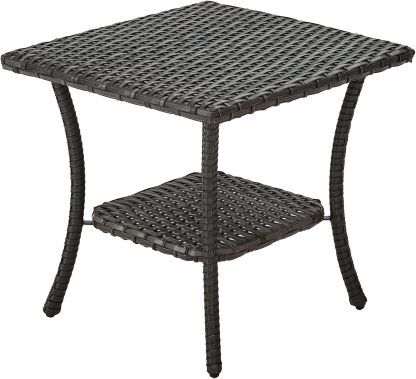 Wicker Patio Coffee Table,Rattan Outdoor Coffee Table with 2-Layer Storage Furniture Tables for Garden,Porch,Backyard