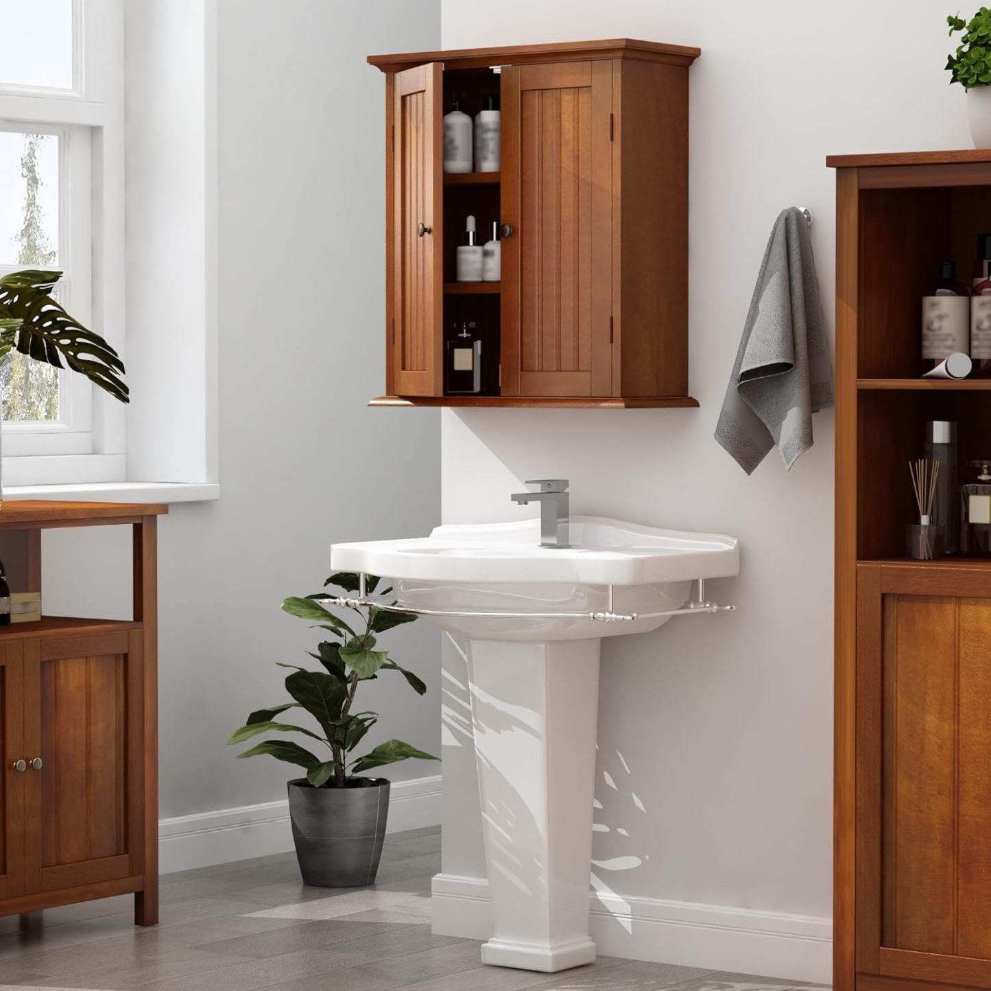 Bathroom Wall Cabinet, Over The Toilet Space Saver Storage Cabinet, Medicine Cabinet with 2 Door and Adjustable Shelves