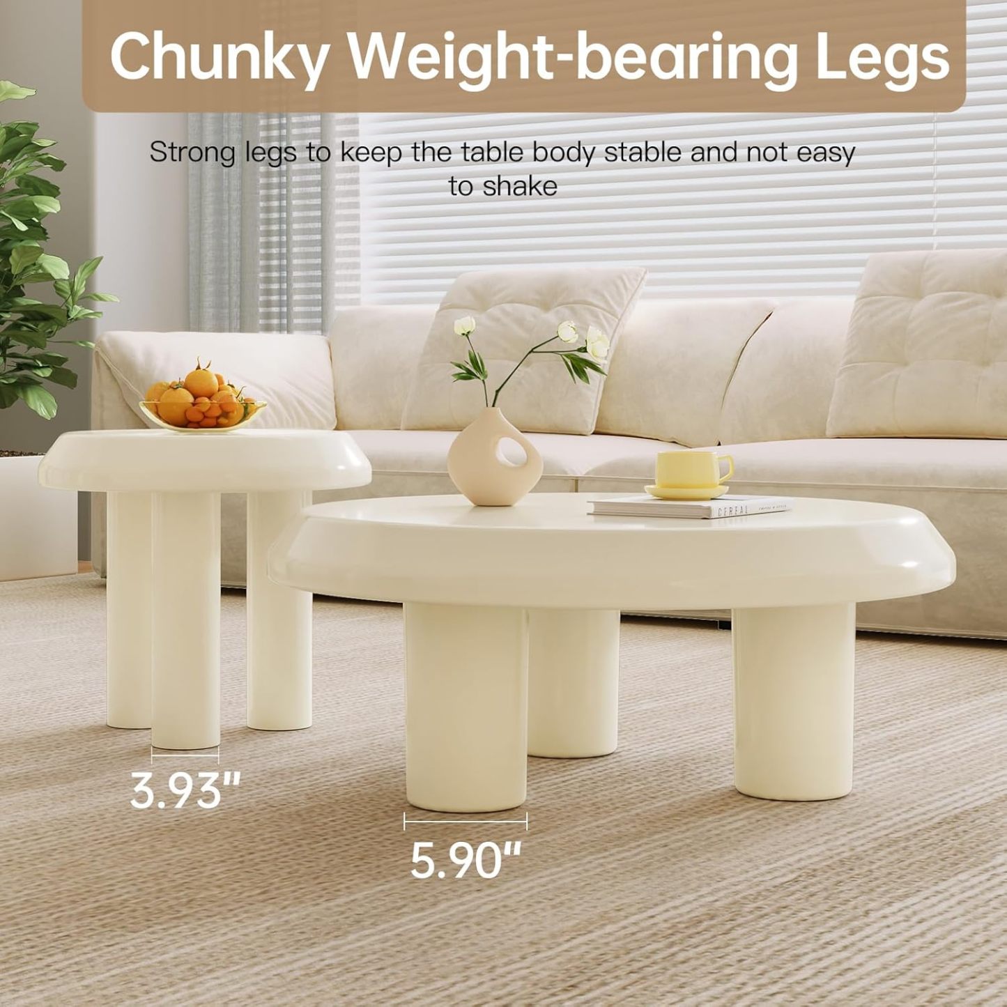 Round Coffee Table with Round End Table Sets, 3 in 1 Multifunctional Nesting Coffee Table Set of 2, Modern Coffee Table Sets with Sturdy Legs
