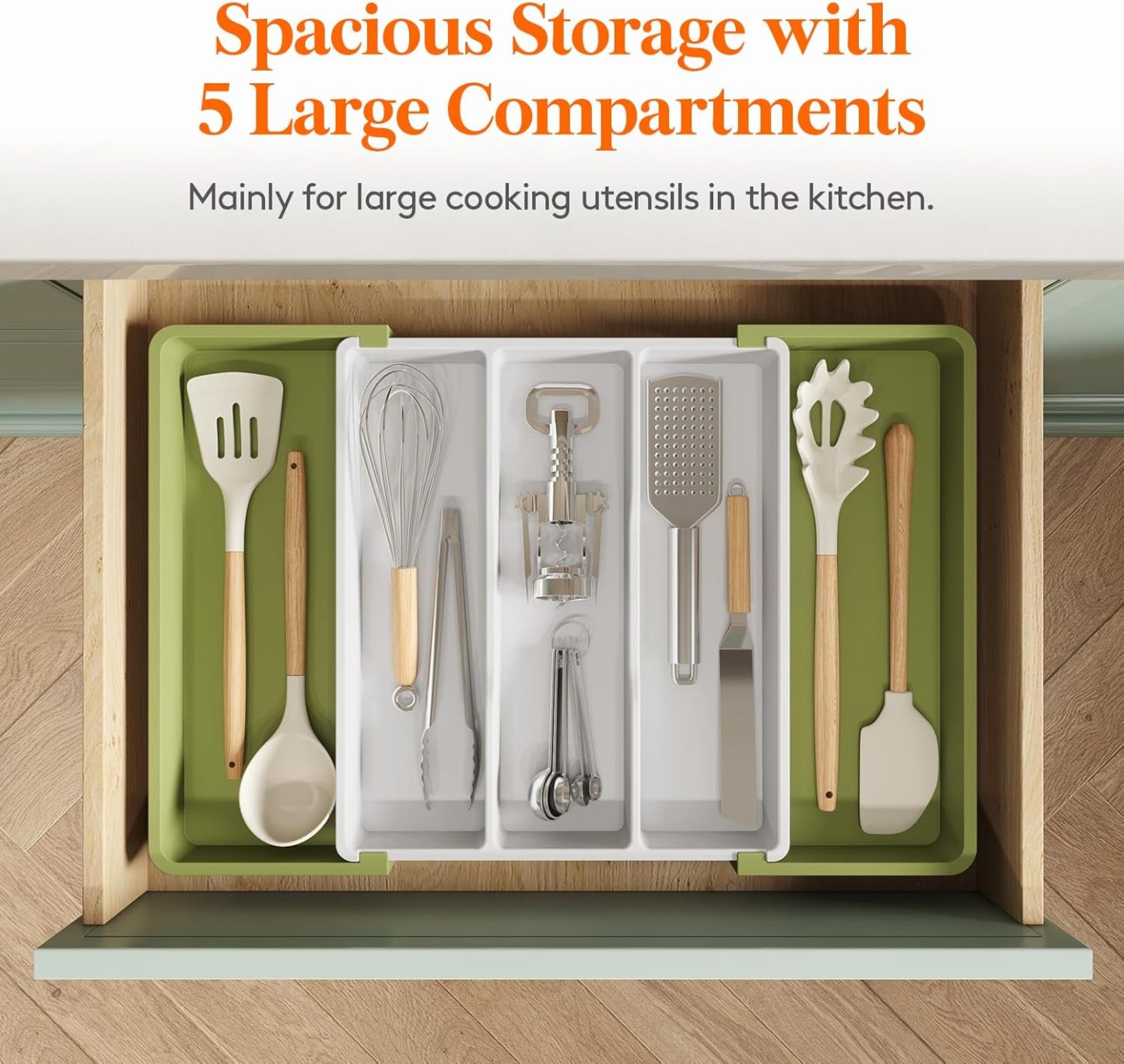 Utensil Organizer for Kitchen Drawers, Expandable Cooking Utensil Tray, Adjustable Cutlery Silverware Flatware Holder