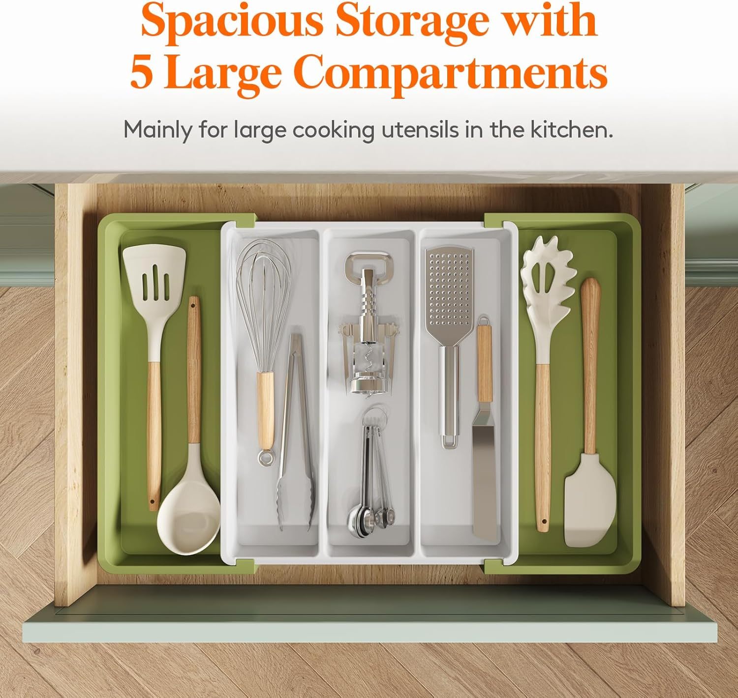 Utensil Organizer for Kitchen Drawers, Expandable Cooking Utensil Tray, Adjustable Cutlery Silverware Flatware Holder