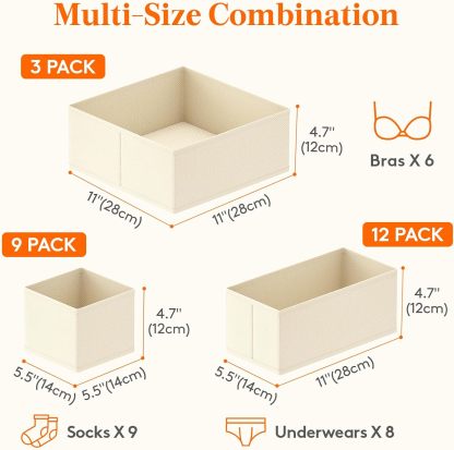 24 Pack Drawer Organizer, Dresser Underwear Drawer Organizer Bins, Foldable Fabric Closet Organizers, Storage Drawer Dividers