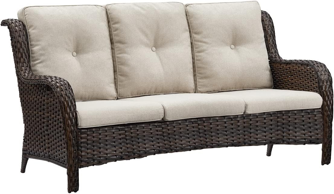 3-Seat Outdoor Wicker Sofa PE Rattan Patio Couch with Cushions,Deep Seat High Curved Back Armset Patio Sofa
