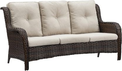 3-Seat Outdoor Wicker Sofa PE Rattan Patio Couch with Cushions,Deep Seat High Curved Back Armset Patio Sofa