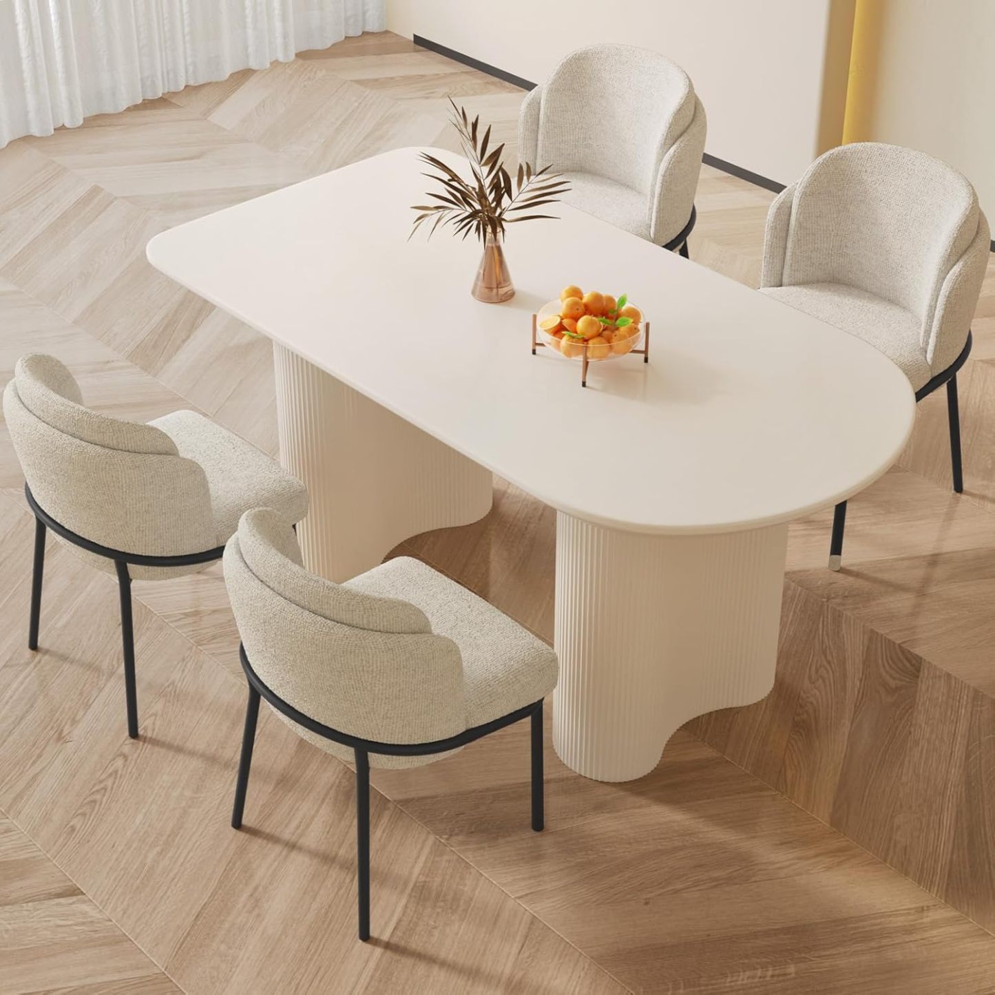 54.52" Dining Room Table with 4 Chairs for 2,4, Modern Cream Style Kitchen Table Set for Dining Room
