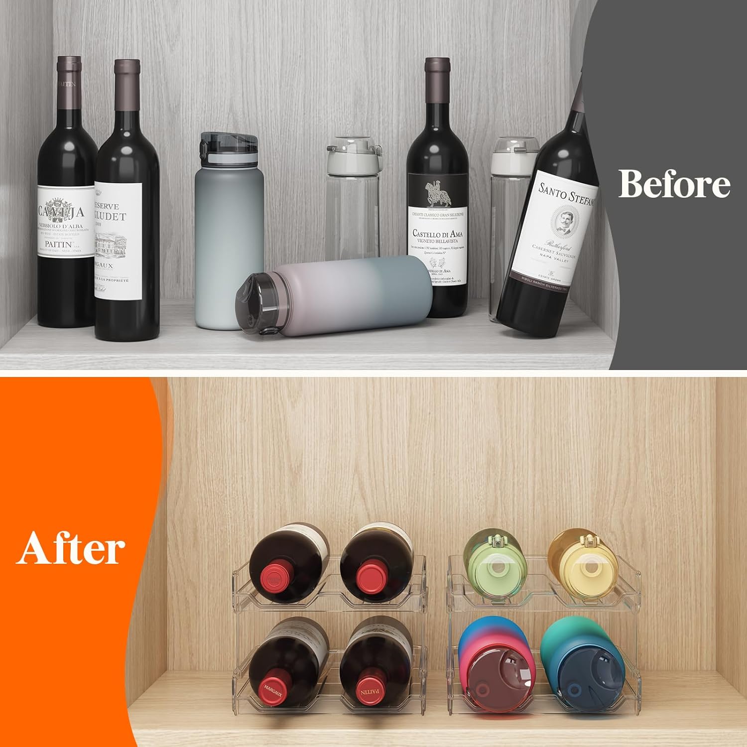 Plastic Stackable Wine Rack for Refrigerator, Cabinet, Countertop,Wine Bottle Holder