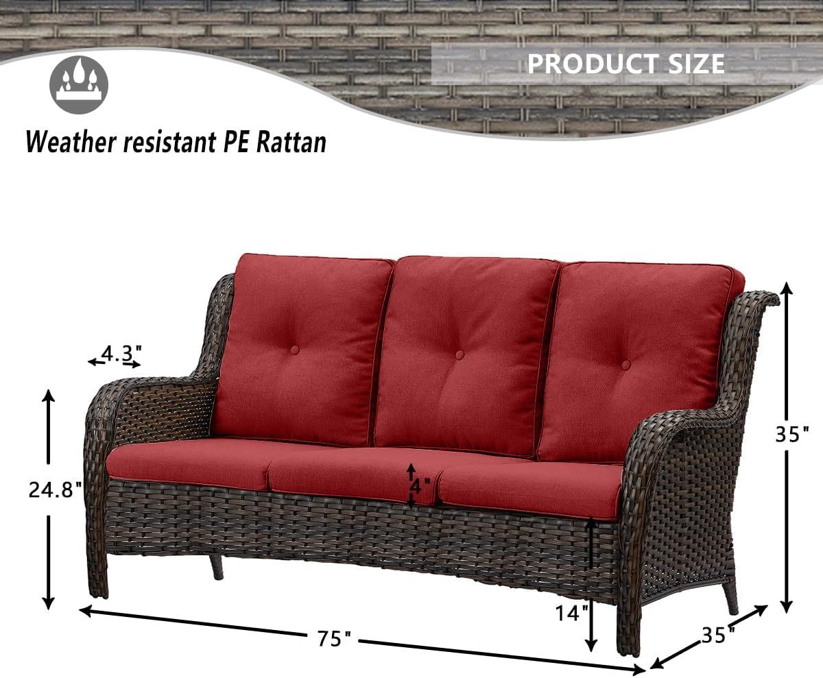 6 Pieces Patio Furniture Set Wicker Patio Chairs Set of 2 with Sofa Ottomans Side Table Outdoor Furniture Conversation Set