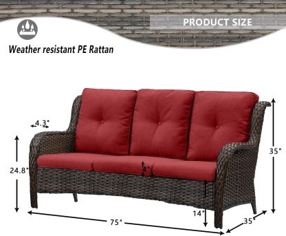 6 Pieces Patio Furniture Set Wicker Patio Chairs Set of 2 with Sofa Ottomans Side Table Outdoor Furniture Conversation Set