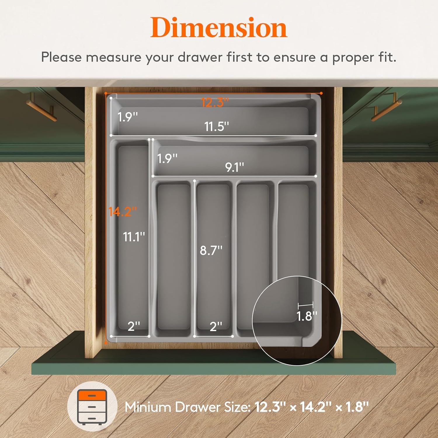 Silverware Drawer Organizer Tray, Plastic Cutlery Storage for Kitchen Drawer, Flatware and Utensil Holder Divider