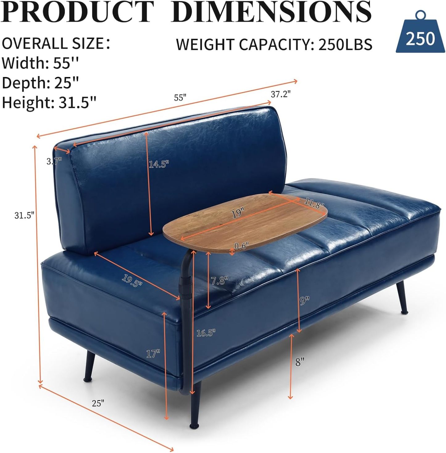 Modern Loveseat Sofa Couch, PU Leather Upholstered Small 2 Seat Sofa Couch with Side Table, Tufted Accent Sofa Couch with Metal Legs