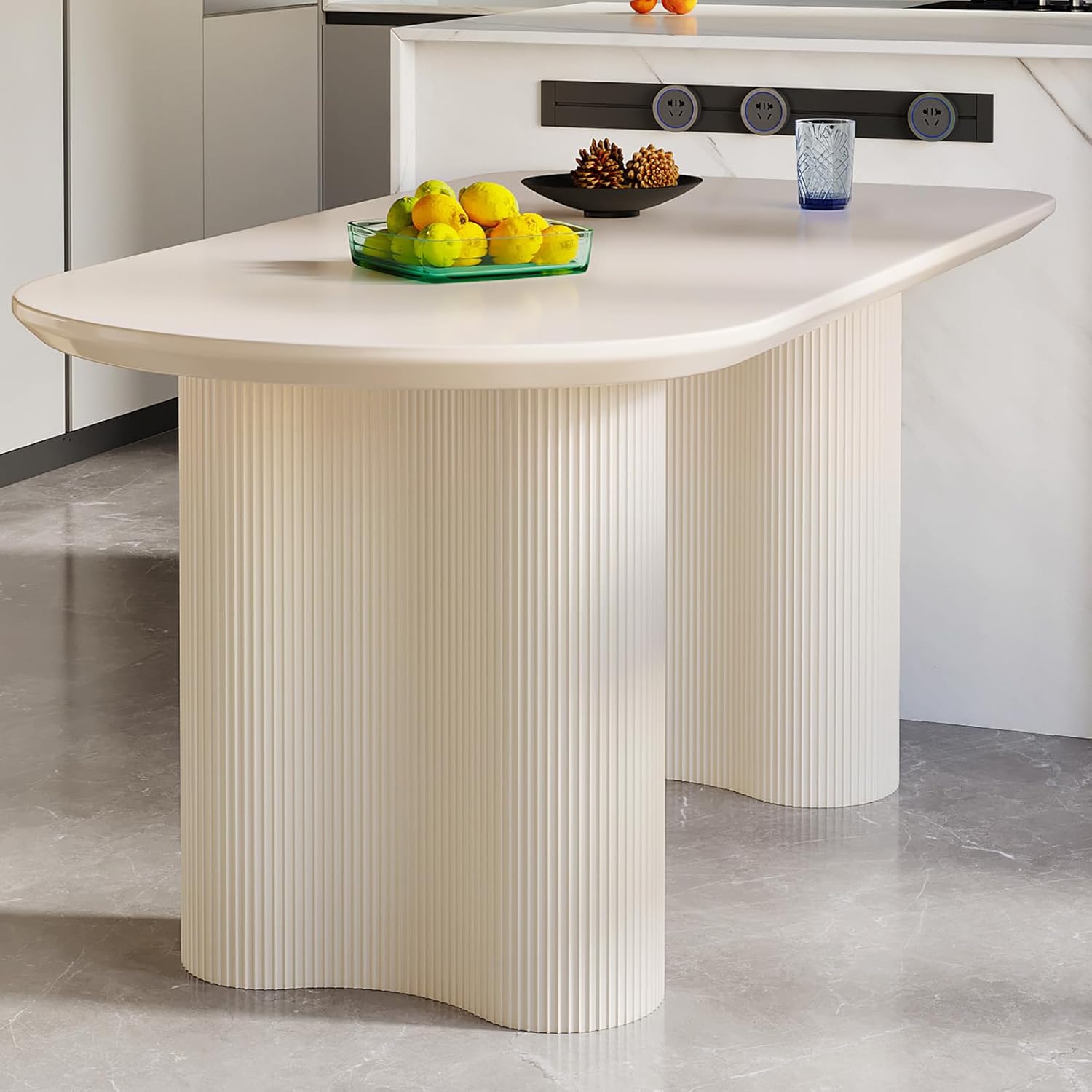 White Dining Table Set,54.52" Dining Room Table with 6 Chairs for 2,4,6, Modern Cream Style Kitchen Table Set for Dining Room