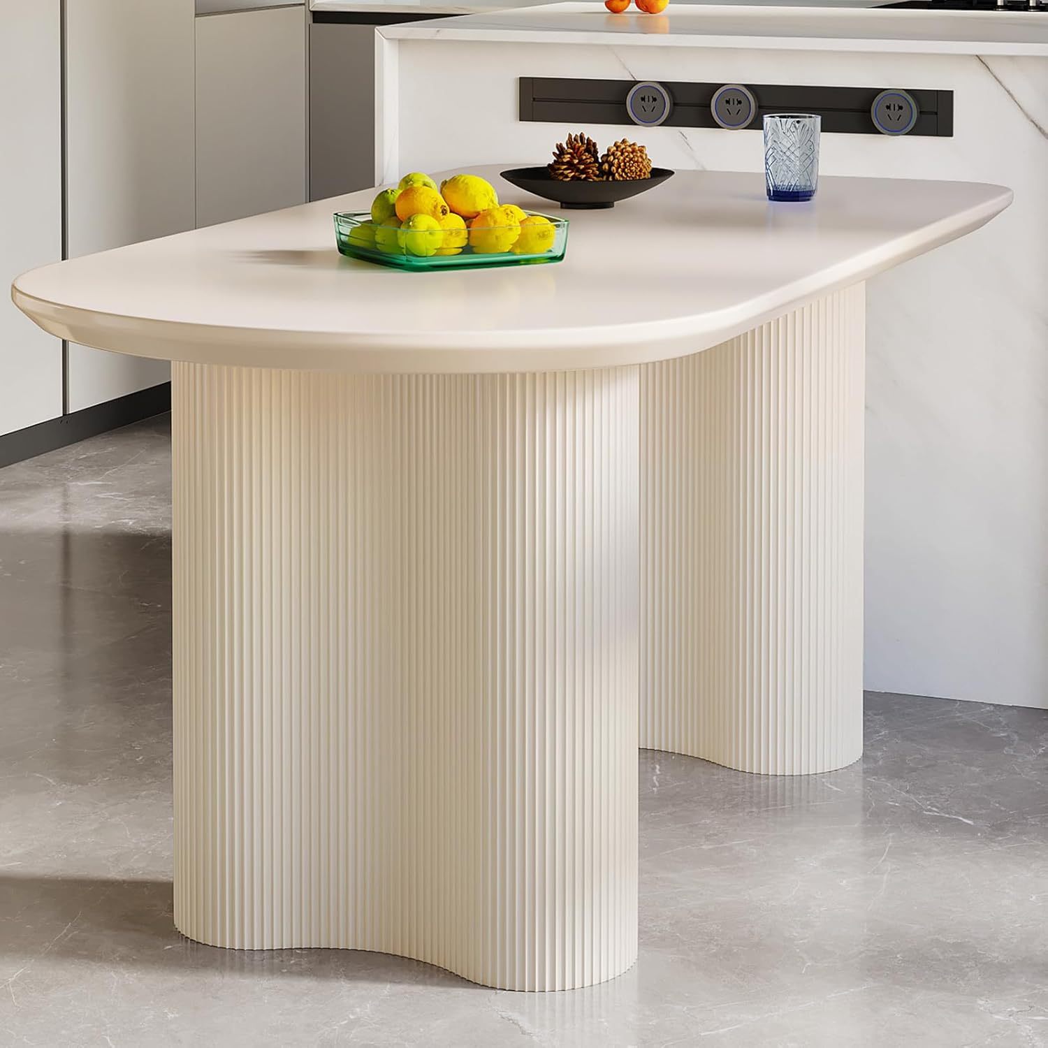 White Dining Table Set,54.52" Dining Room Table with 6 Chairs for 2,4,6, Modern Cream Style Kitchen Table Set for Dining Room