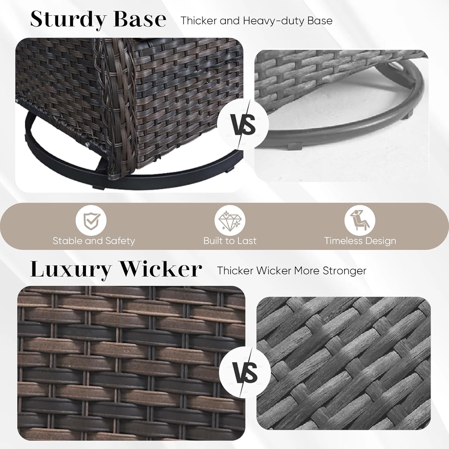 Wicker Patio Furniture High Back Swivel Rocker Patio Chairs Outdoor Bistro Set with Ottomans Side Table for Porch Garden Deck