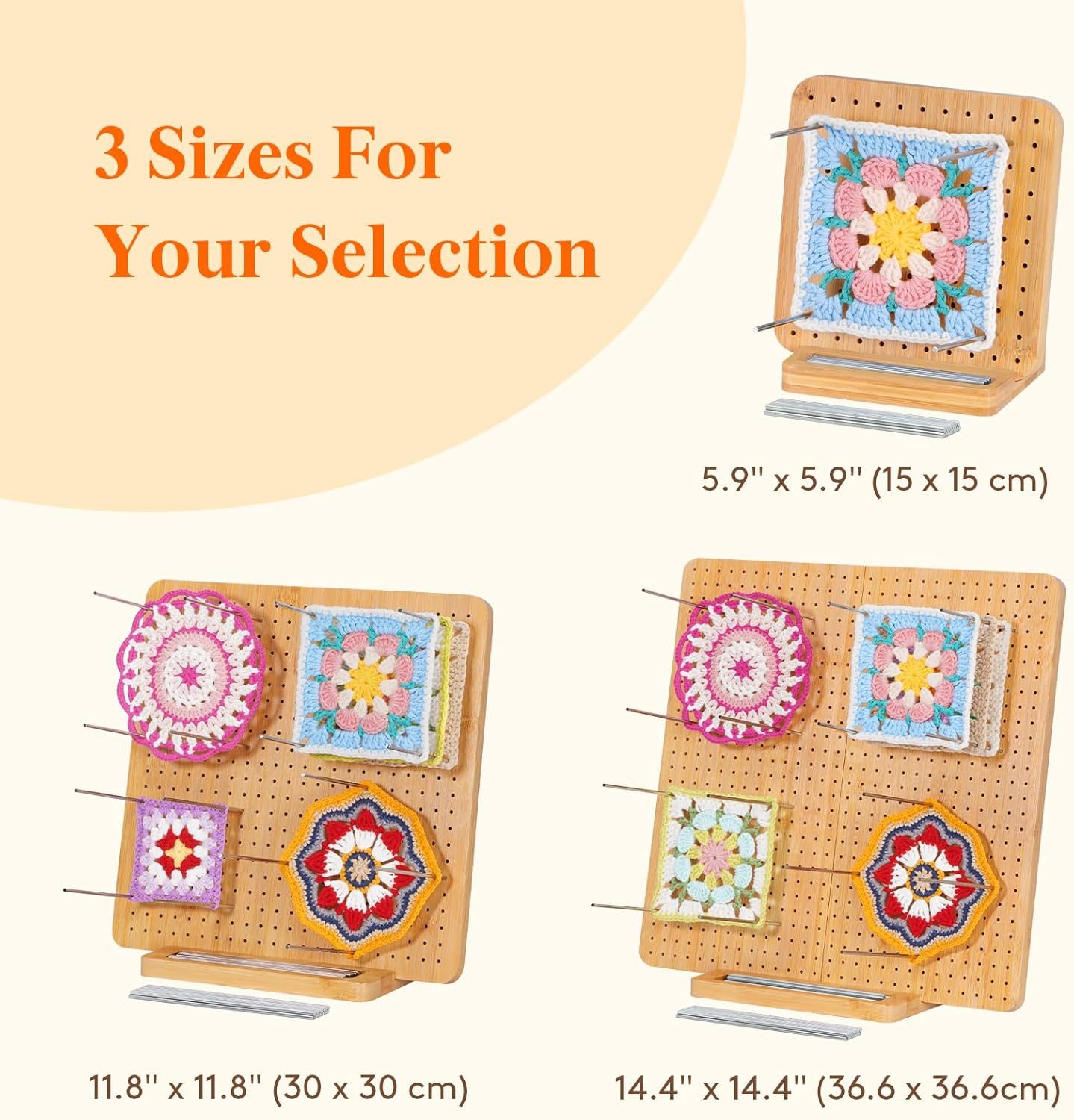 11.8" Crochet Blocking Board with 20 Pegs, Bamboo Granny Square Blocking Board for Knitting and Crochet Projects