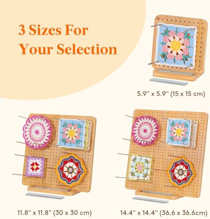 11.8" Crochet Blocking Board with 20 Pegs, Bamboo Granny Square Blocking Board for Knitting and Crochet Projects