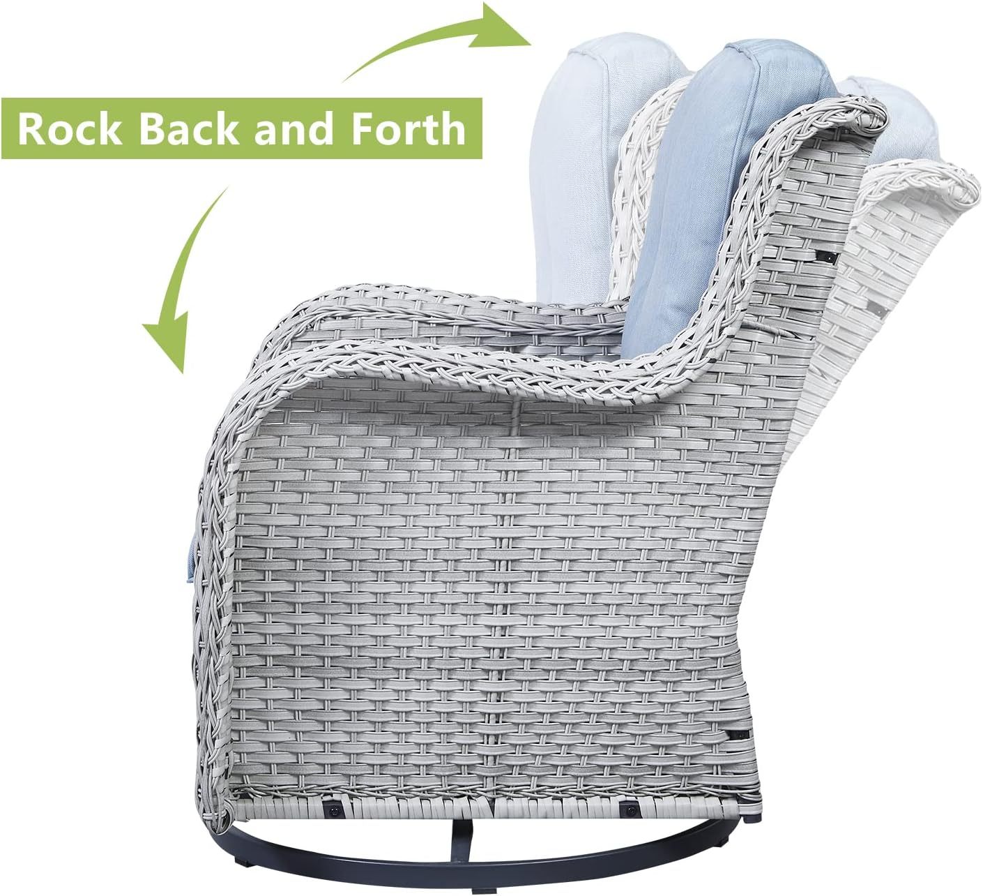 3-Piece Swivel Rocking Rattan Chair Outdoor,Patio Bistro Furniture Conversation Set,Wicker Chair with Glass Side Table