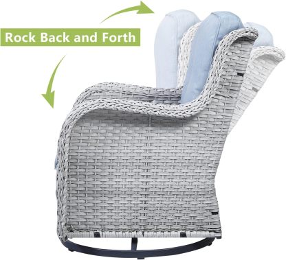 3-Piece Swivel Rocking Rattan Chair Outdoor,Patio Bistro Furniture Conversation Set,Wicker Chair with Glass Side Table