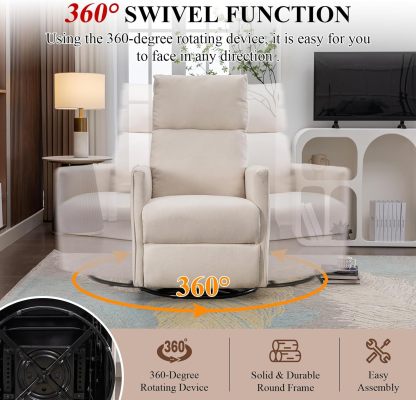 Nursery Rocking Chair, Linen Upholstered Glider Chair with High Backrest and Footrest, Manual Recliner Sofa Chair with Side Pocket