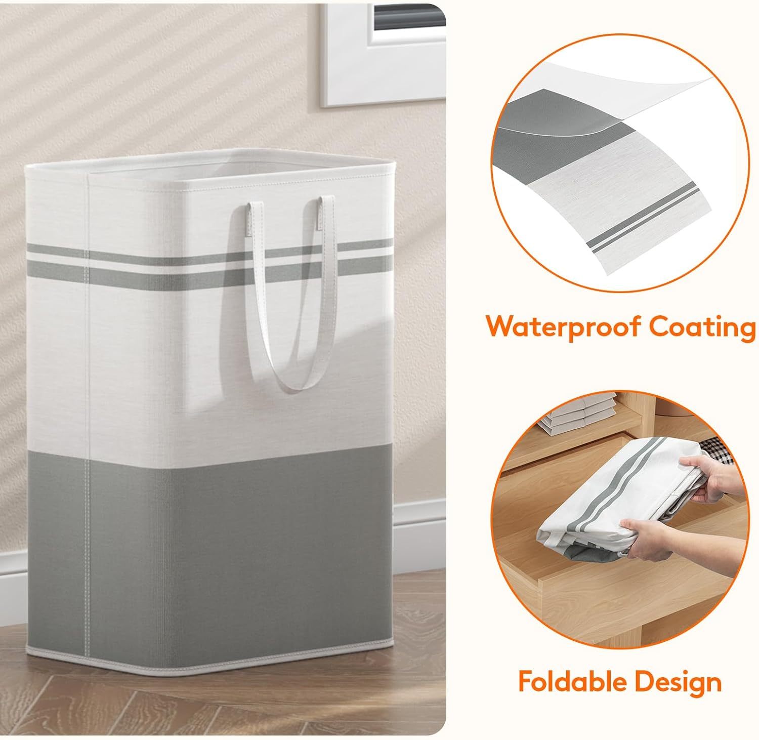 2 Pack 80L Large Freestanding Laundry Hamper, Collapsible Laundry Basket with Easy Carry Handles, Waterproof Tall Clothes Hamper