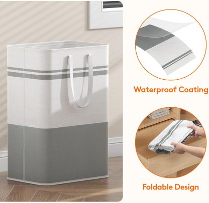2 Pack 80L Large Freestanding Laundry Hamper, Collapsible Laundry Basket with Easy Carry Handles, Waterproof Tall Clothes Hamper
