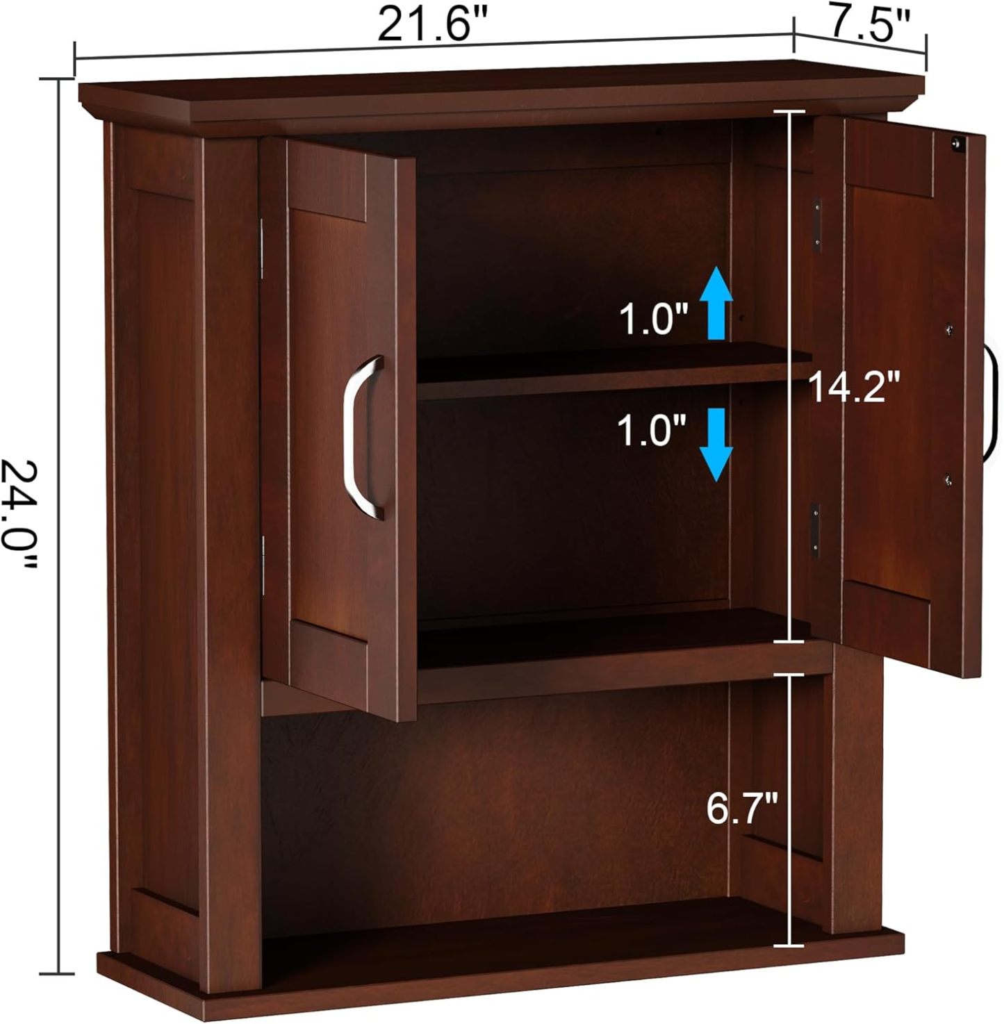 Wood Wall Cabinet with Doors, Medicine Cabinet with Adjustable Shelves Over The Toilet