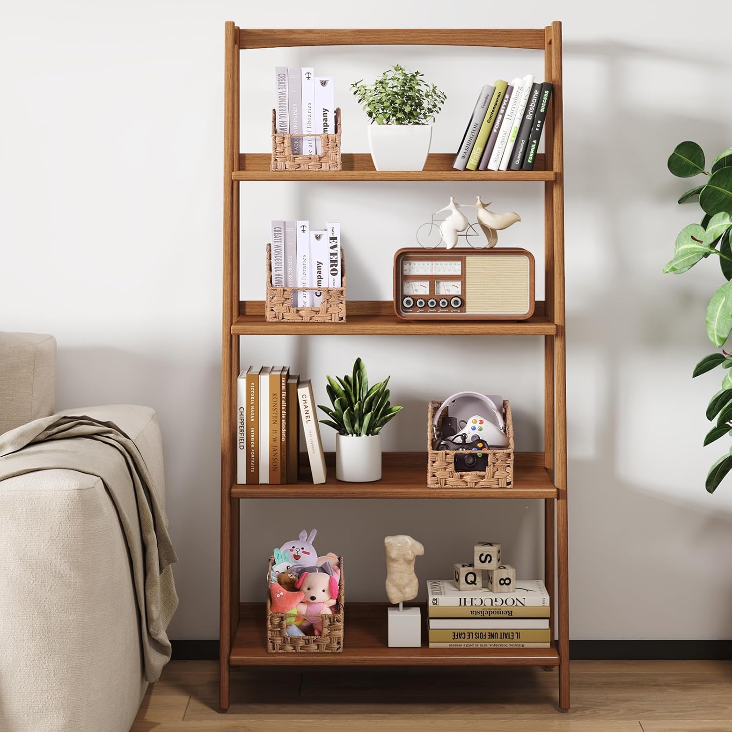 Handwoven PP Wicker Storage Basket, Waterproof Imitation Rattan Basket with Built-in Handles, Trapezoid Baskets for Organizing Shelves