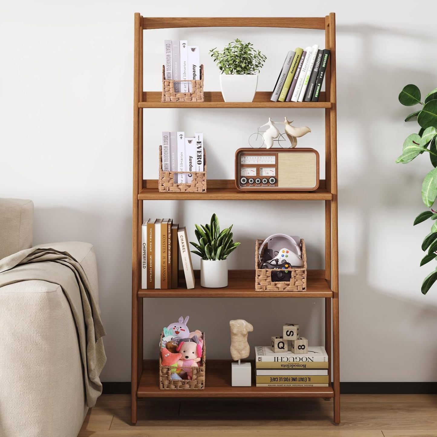 Handwoven PP Wicker Storage Basket, Waterproof Imitation Rattan Basket with Built-in Handles, Trapezoid Baskets for Organizing Shelves