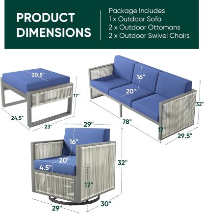 5 Piece Patio Furniture Set High Back Outdoor Couch with Outdoor Rocking Chair Wicker Outdoor Furniture