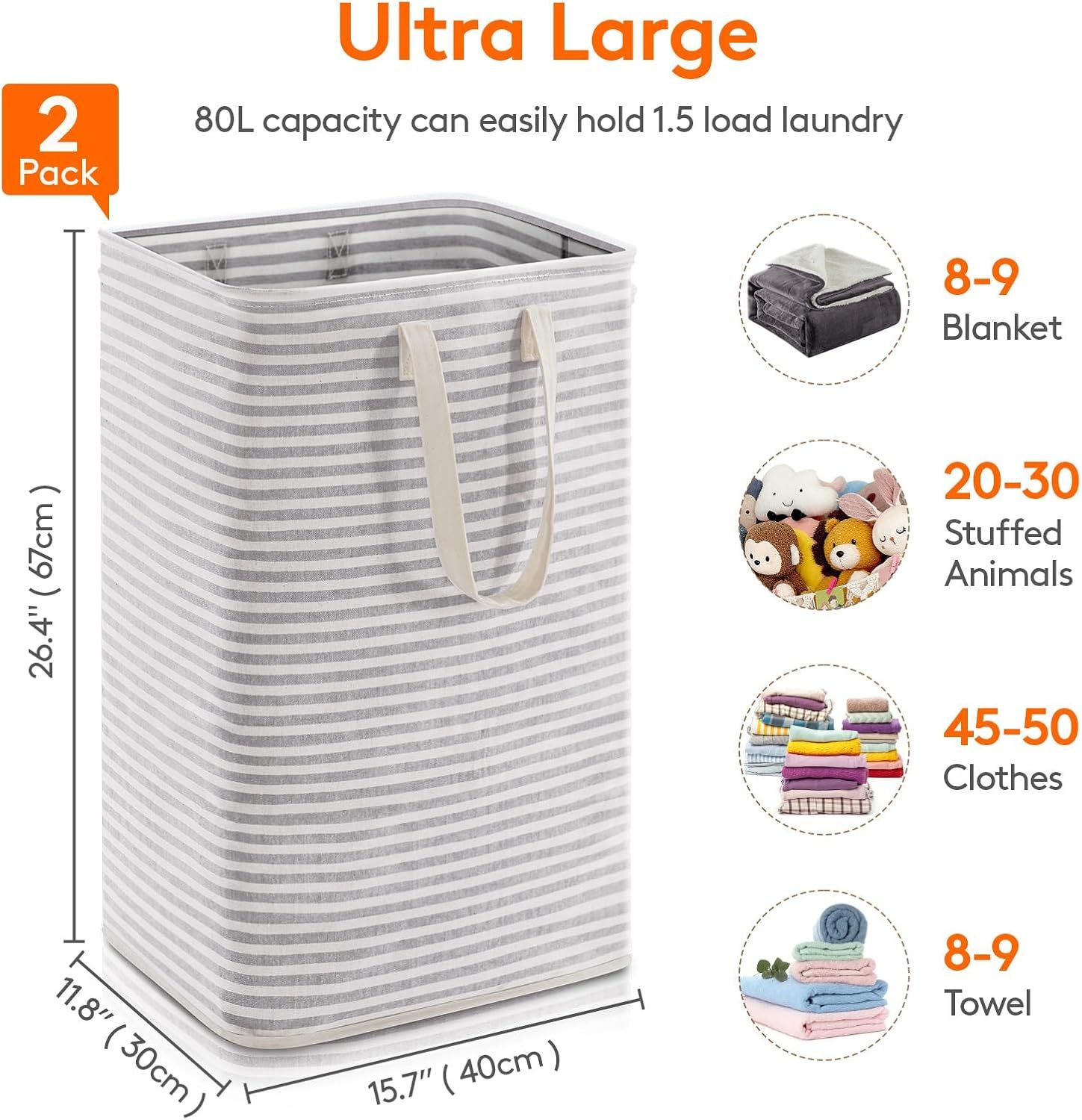 2 Pack Laundry Hamper Large Collapsible Laundry Baskets, Freestanding Waterproof Clothes Hamper