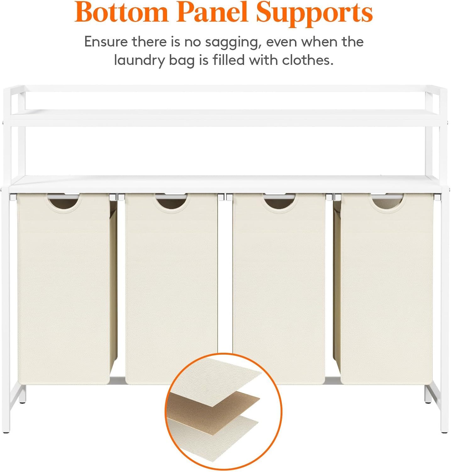 Laundry Hamper 4 Section, 168L Pull out Laundry Clothes Basket Organizer with Shelves and 4 Removable Bags and Handles