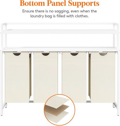 Laundry Hamper 4 Section, 168L Pull out Laundry Clothes Basket Organizer with Shelves and 4 Removable Bags and Handles