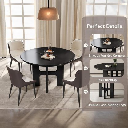 Round Dining Table Set for 4, Black Dining Room Table with 4 Chairs, Comfy Ergonomic Dining Chairs