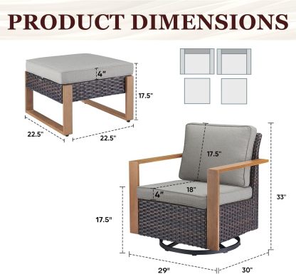 4 Piece Patio Furniture-High Back Swivel Glider Chair with Ottomans Outdoor Furniture Set for Deck Porch Balcony