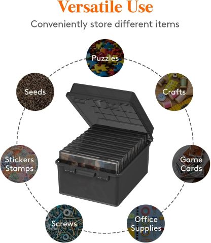 Photo Storage Box 5x7 Photo Case, Each for 9 Inner Keeper, Black Photo Organizer for Seeds Cards Pictures Office Supplies with 1 Sheets Label Sticker, 1 Pack