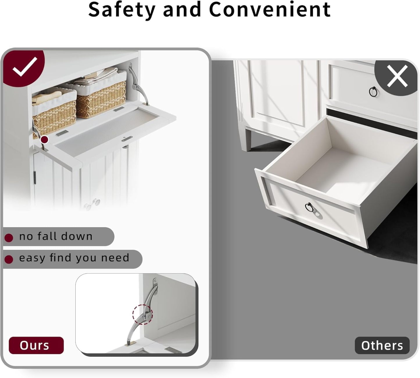 Bathroom Floor Storage Cabinet with Flip Glass Drawer, Bathroom Cabinets