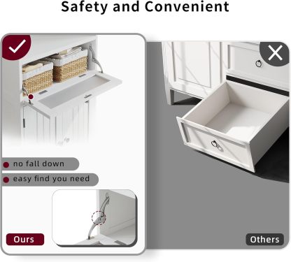 Bathroom Floor Storage Cabinet with Flip Glass Drawer, Bathroom Cabinets