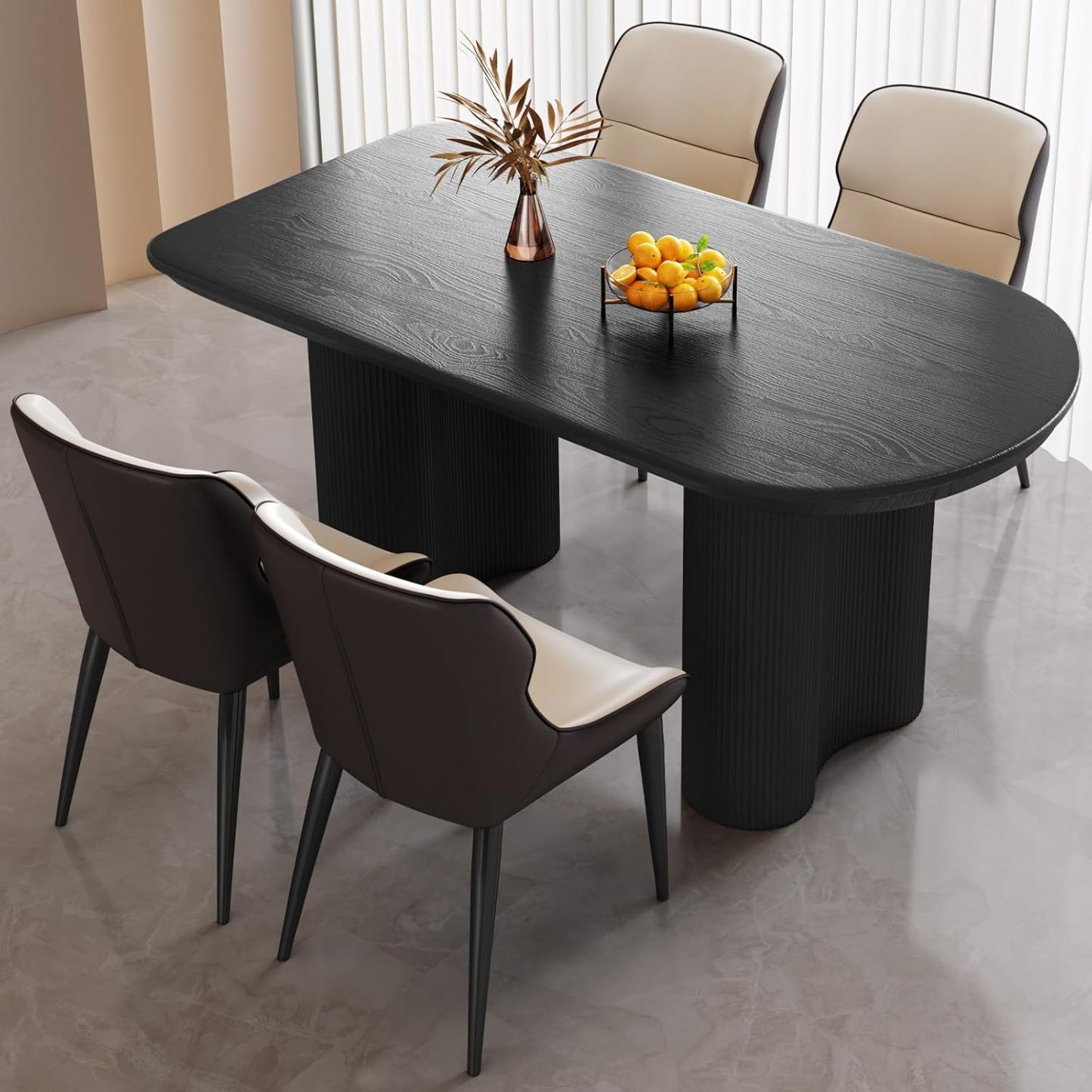 Black Oval Dining Table for 2-4, 55.11" Modern Funky Kitchen Table with Powerful Ripple Support Legs for Dining Room, Kitchen, Home Office