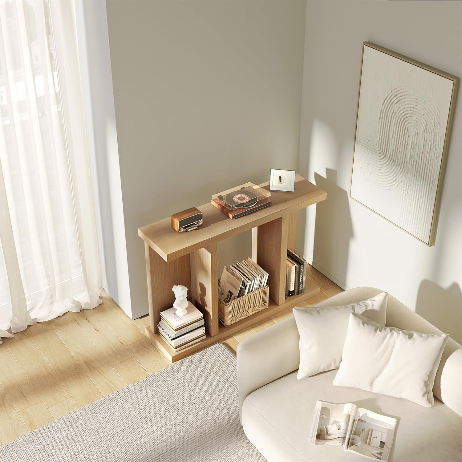 51.18" Console Table with Storage Shelves, Narrow Console Table Behind Couch, Mid Century Modern Console Table for Entryway