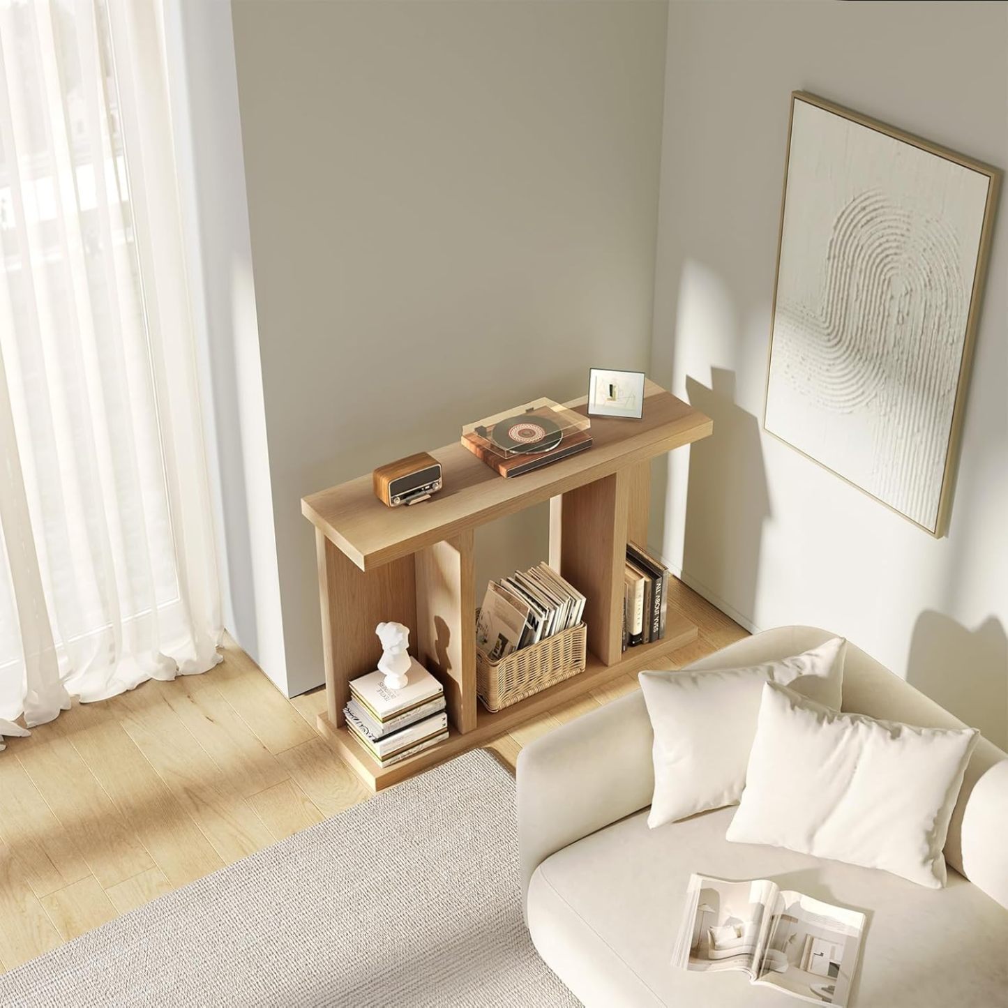 51.18" Console Table with Storage Shelves, Narrow Console Table Behind Couch, Mid Century Modern Console Table for Entryway