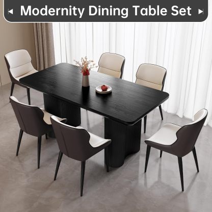 63" Black Dining Table, Modern Kitchen Table with Spacious Desktop, Kitchen Dining Table with Sturdy Sleek Wave Support Pedestal for Dining Room
