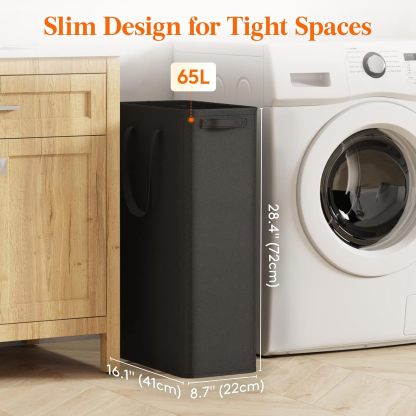 65L 2 Pack Slim Laundry Hamper, Narrow Laundry Basket with Handles, Collapsible Thin Dirty Clothes Hampers for Laundry