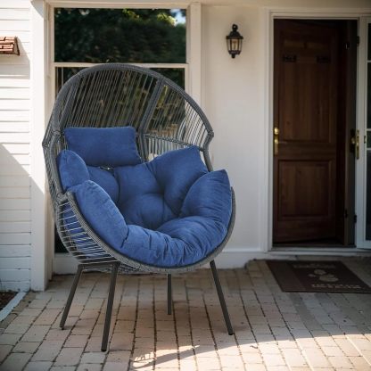 Egg Chair Oversized Outdoor Lounger Wicker Egg Basket Chair with Stand Cushions for Patio Backyard Bedroom Living Room 350LB Capacity