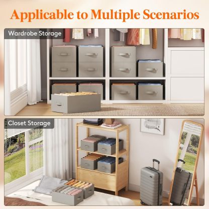 Wardrobe Clothes Organizer 6 Pack, Large Size 6 Grids Closet Jean Storage Bins with Handles and Support Boards