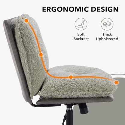 Home Office Chair, Teddy Upholstered Desk Chair with Thick Cushion, Armless Swivel Task Chair, Adjustable Height 360° Rolling Ergonomic Chair