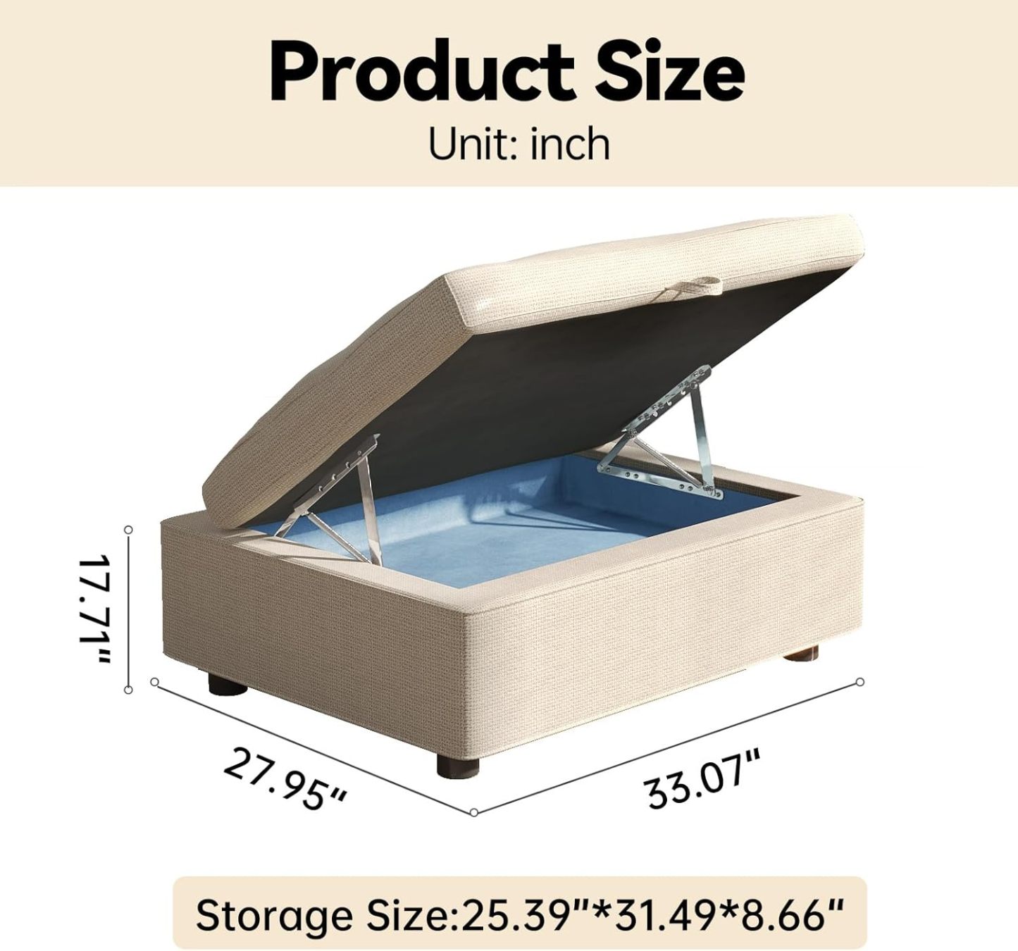 33.07" Lift Up Storage Sofa Ottoman, White Storage Ottoman Coffee Table with Sturdy Raising Mechine, Coffee Table Ottoman with Storage for Living Room