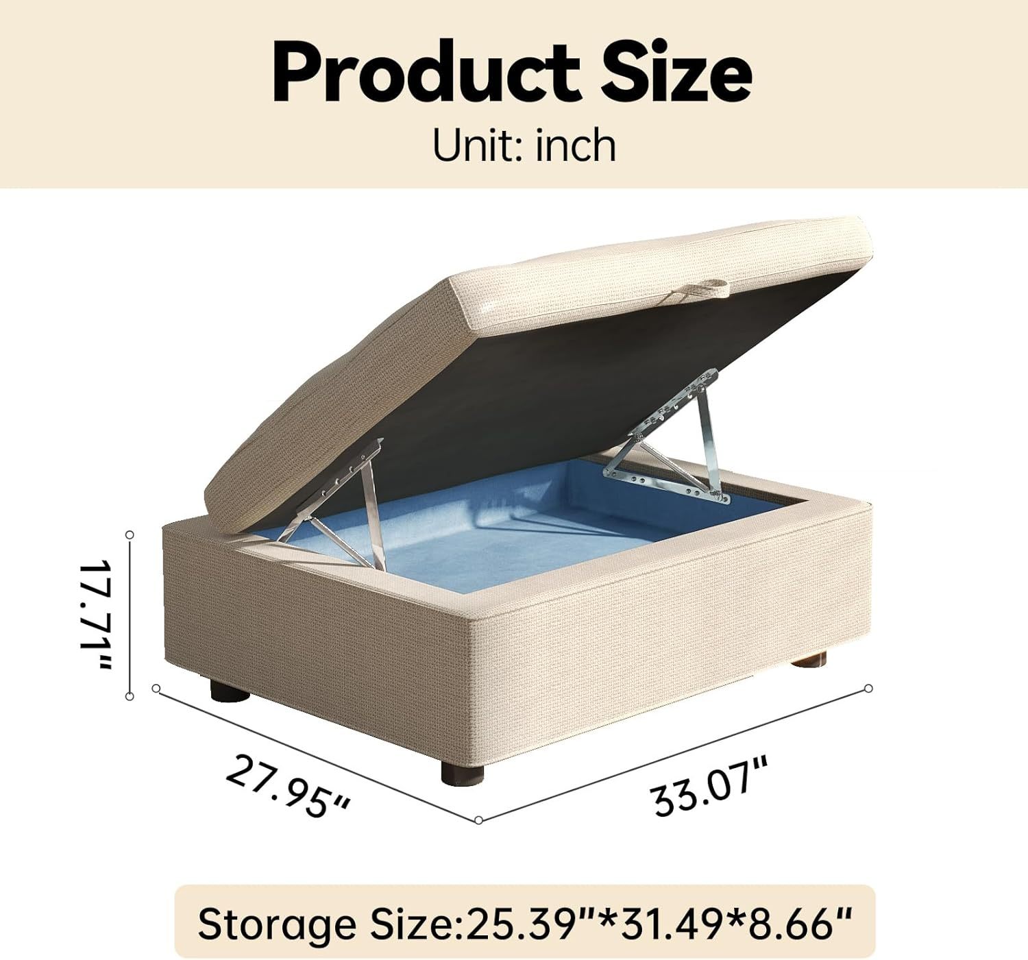 33.07" Lift Up Storage Sofa Ottoman, White Storage Ottoman Coffee Table with Sturdy Raising Mechine, Coffee Table Ottoman with Storage for Living Room