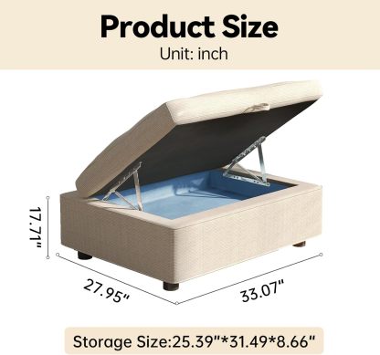 33.07" Lift Up Storage Sofa Ottoman, White Storage Ottoman Coffee Table with Sturdy Raising Mechine, Coffee Table Ottoman with Storage for Living Room