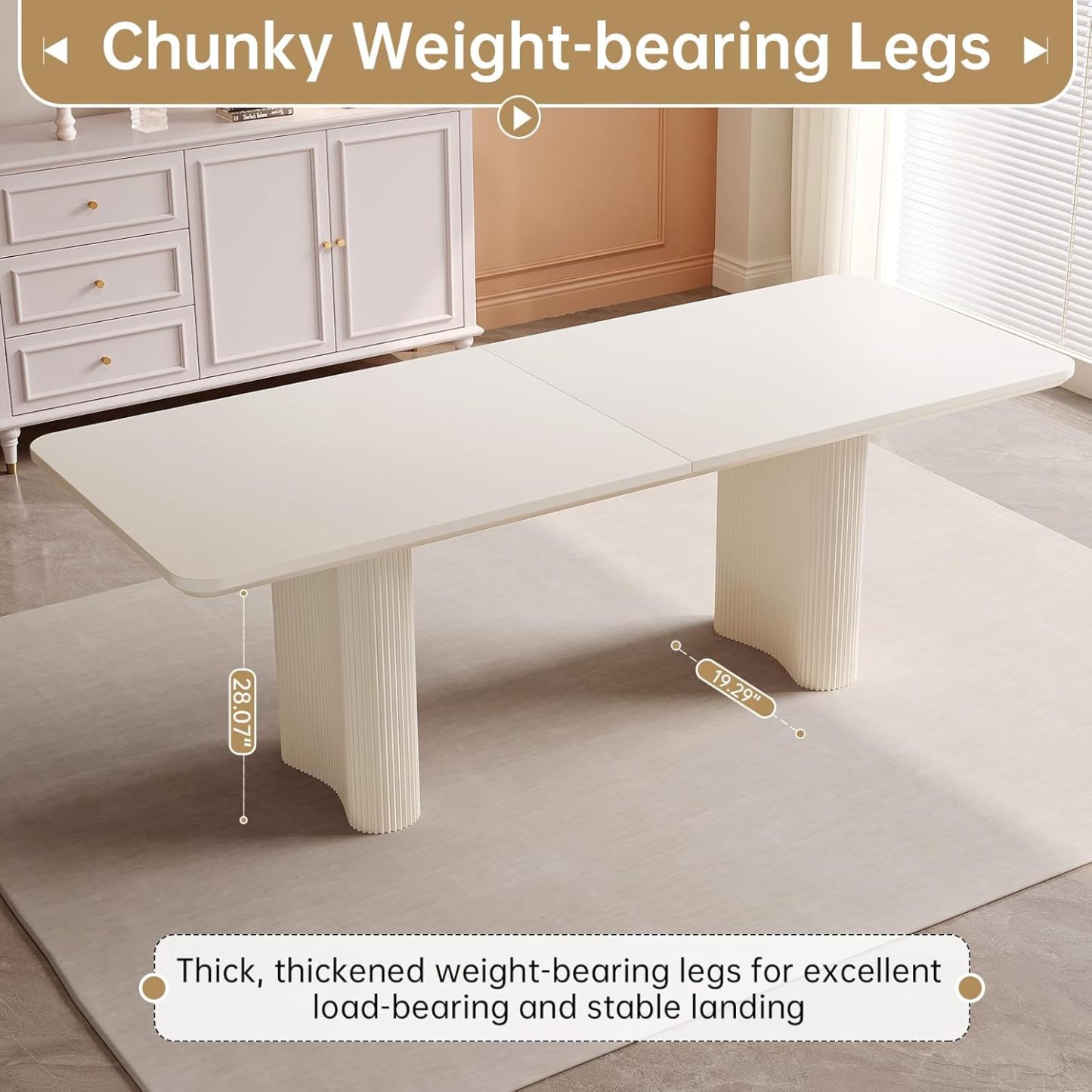 79" Rectangular Dining Table for 2-8, Large White Kitchen Table with 1.92" Dining Top and Sturdy Sleek Wave Pedestal